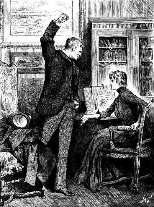 Framed Print : His hand remained raised - he was speechless...he was helpless with blind rage and madness, 1890. Creator: R. Taylor Framed Print : His hand remained raised - he was speechless...he was helpless with blind rage and madness, 1890. Creator: R. Taylor