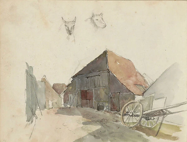 Handcart and barn, 1822-1893. Creator: Willem Troost II
