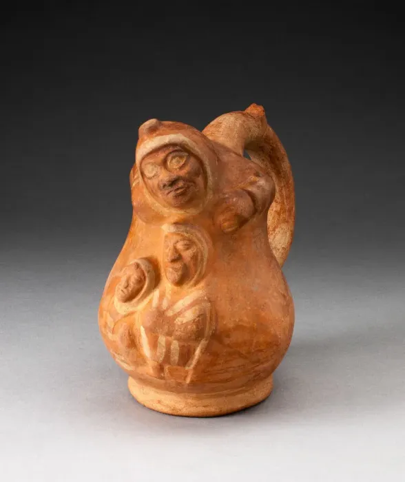 Framed Print : Handle Spout Vessel in the Form of a Composite Scene Depicting Three Figures, 100 B. C. / A Framed Print : Handle Spout Vessel in the Form of a Composite Scene Depicting Three Figures, 100 B. C. / A