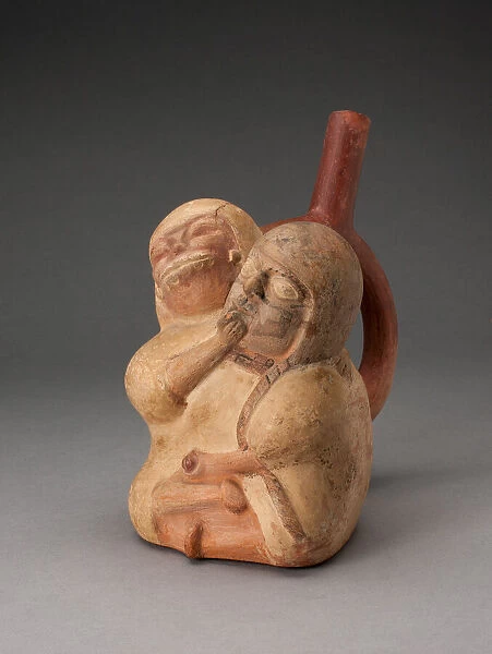 Handle Spout Vessel in Form of a Female and Skeletal Figure in an Erotic Embrace, 100 B. C