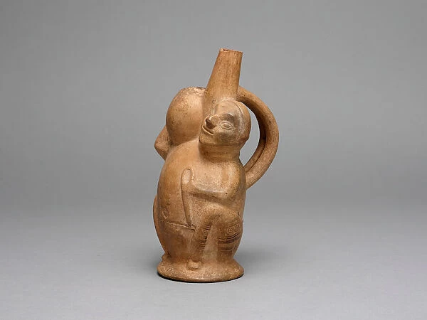 Handle Spout Vessel in the Form of a Seated Man Carrying a Jar, A. D. 700  /  1000