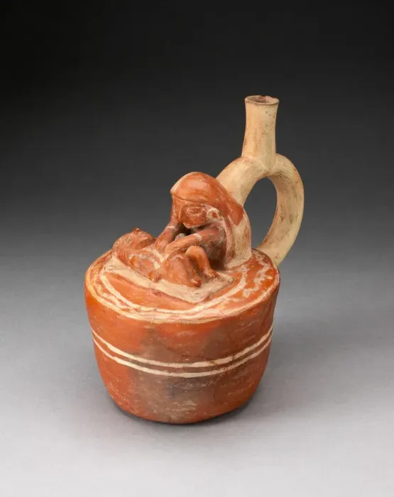 Framed Print : Handle Spout Vessel with Healer or Midwife Touching a Reclining Figure, 100 B. C. / A. D. 500 Framed Print : Handle Spout Vessel with Healer or Midwife Touching a Reclining Figure, 100 B. C. / A. D. 500