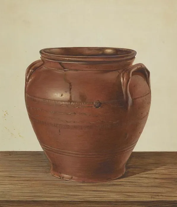 Framed Print : Two Handled Jar - Stoneware, c. 1939. Creator: Philip Smith
