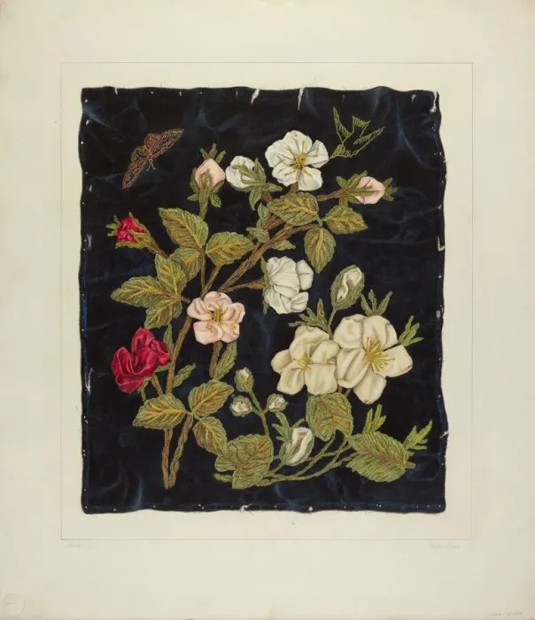 Framed Print : Handmade Flowers on Black, 1935 / 1942. Creator: Frank J Mace Framed Print : Handmade Flowers on Black, 1935 / 1942. Creator: Frank J Mace