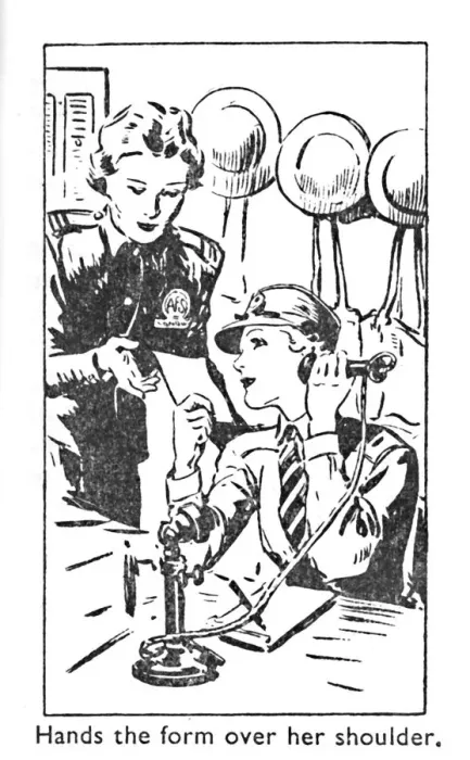 Framed Print : Hands the form over her shoulder, 1940 Framed Print : Hands the form over her shoulder, 1940