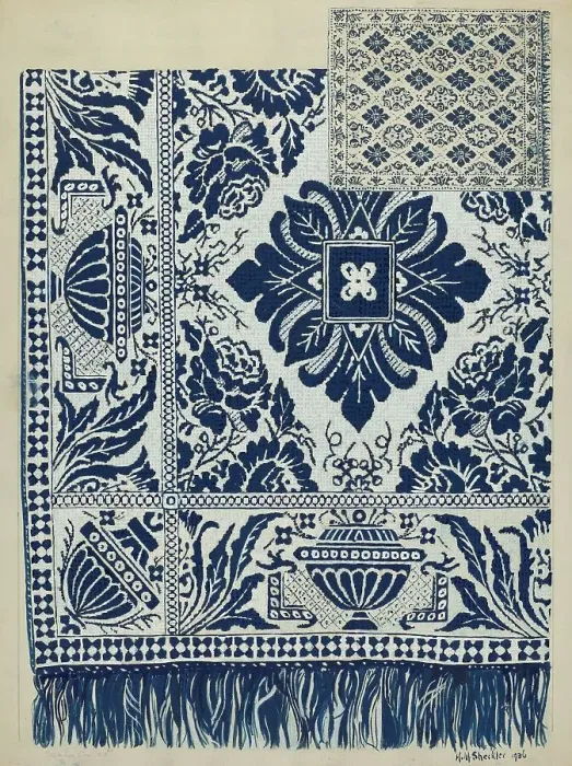 Framed Print : Handwoven Coverlet, 1936. Creator: Hazel Sheckler Framed Print : Handwoven Coverlet, 1936. Creator: Hazel Sheckler