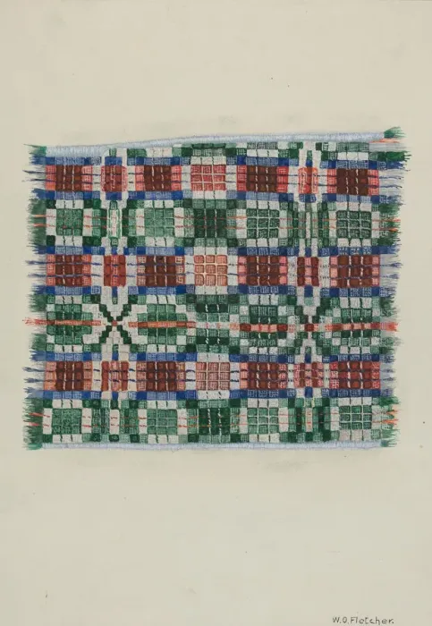 Framed Print : Handwoven Coverlet, c. 1937. Creator: William O. Fletcher