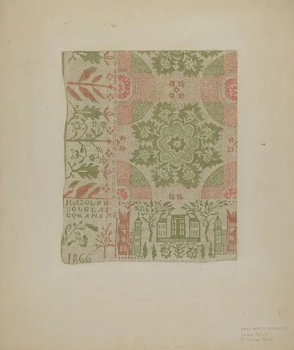 Framed Print : Handwoven Coverlet, c. 1939. Creator: M. Louise Kent Framed Print : Handwoven Coverlet, c. 1939. Creator: M. Louise Kent