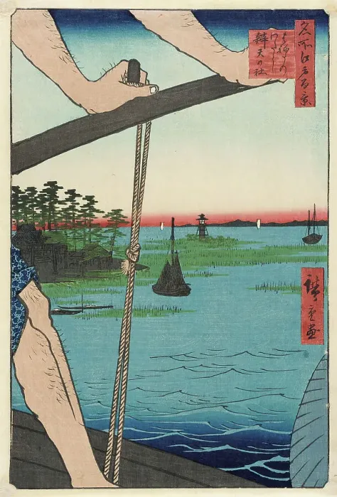 Framed Print : Haneda Ferry and Benten Shrine, 1858. Creator: Ando Hiroshige Framed Print : Haneda Ferry and Benten Shrine, 1858. Creator: Ando Hiroshige