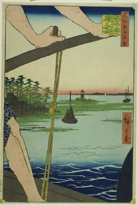 Framed Print : Haneda Ferry and Benten Shrine (Haneda no watashi Benten no yashiro), from the series... 1858. Creator: Ando Hiroshige Framed Print : Haneda Ferry and Benten Shrine (Haneda no watashi Benten no yashiro), from the series... 1858. Creator: Ando Hiroshige