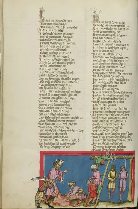 Framed Print : The Hanging of Ishbosheth's Murderers; Weltchronik, about 1400-1410. Creator: Unknown Framed Print : The Hanging of Ishbosheth's Murderers; Weltchronik, about 1400-1410. Creator: Unknown
