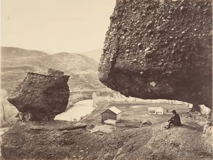 Framed Print : Hanging Rock, Foot of Echo Canon, 1867-68. Creator: Andrew Joseph Russell Framed Print : Hanging Rock, Foot of Echo Canon, 1867-68. Creator: Andrew Joseph Russell