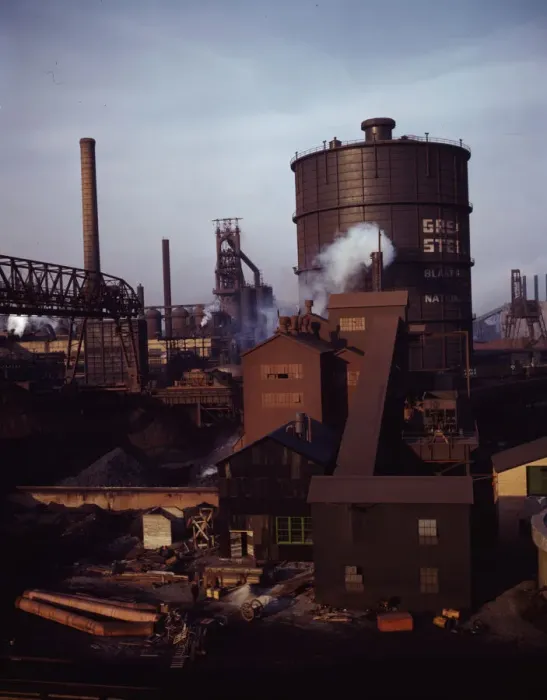 Framed Print : Hanna furnaces of the Great Lakes Steel Corporation, Detroit, Mich. 1942. Creator: Arthurs Siegel Framed Print : Hanna furnaces of the Great Lakes Steel Corporation, Detroit, Mich. 1942. Creator: Arthurs Siegel