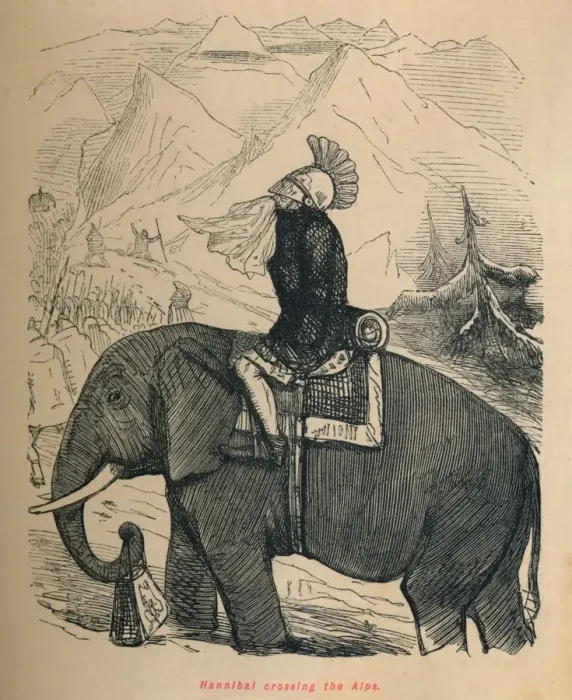 Framed Print : Hannibal crossing the Alps, 1852. Artist: John Leech Framed Print : Hannibal crossing the Alps, 1852. Artist: John Leech
