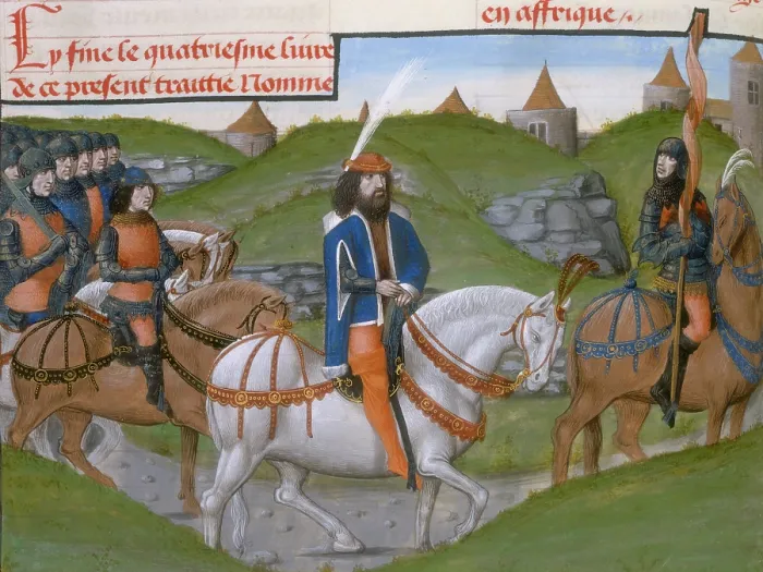 Framed Print : Hannibal on horseback, at the head of his troops, 1480. Creator: Unknown Framed Print : Hannibal on horseback, at the head of his troops, 1480. Creator: Unknown