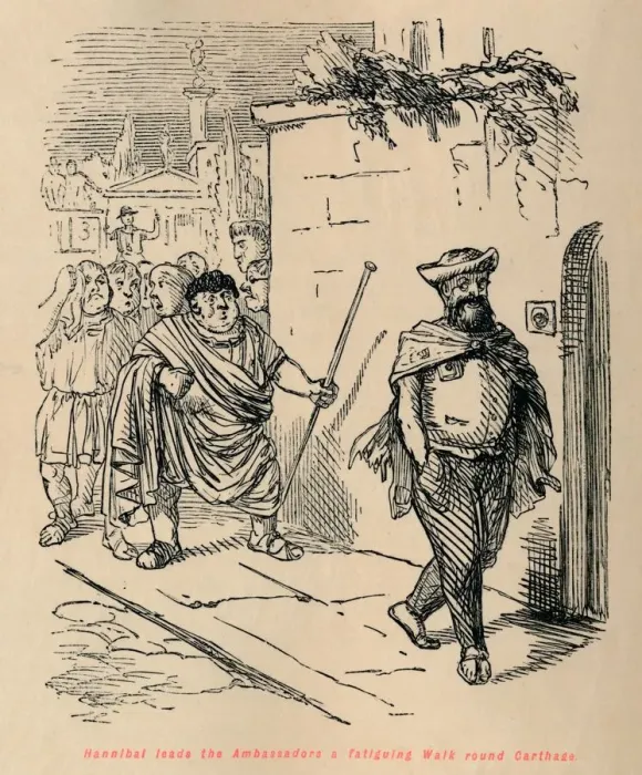 Framed Print : Hannibal leads the Ambassadors a fatiguing Walk round Carthage, 1852. Artist: John Leech Framed Print : Hannibal leads the Ambassadors a fatiguing Walk round Carthage, 1852. Artist: John Leech