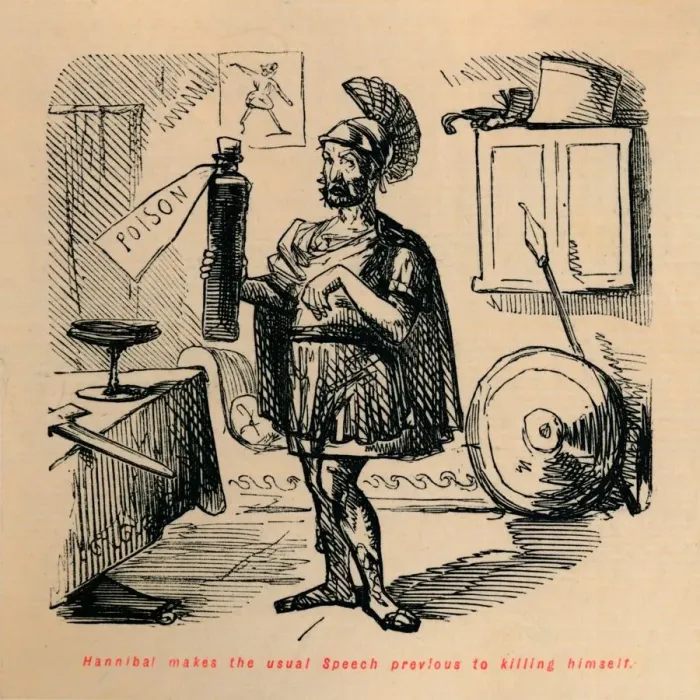 Framed Print : Hannibal makes the usual Speech previous to killing himself, 1852. Artist: John Leech Framed Print : Hannibal makes the usual Speech previous to killing himself, 1852. Artist: John Leech