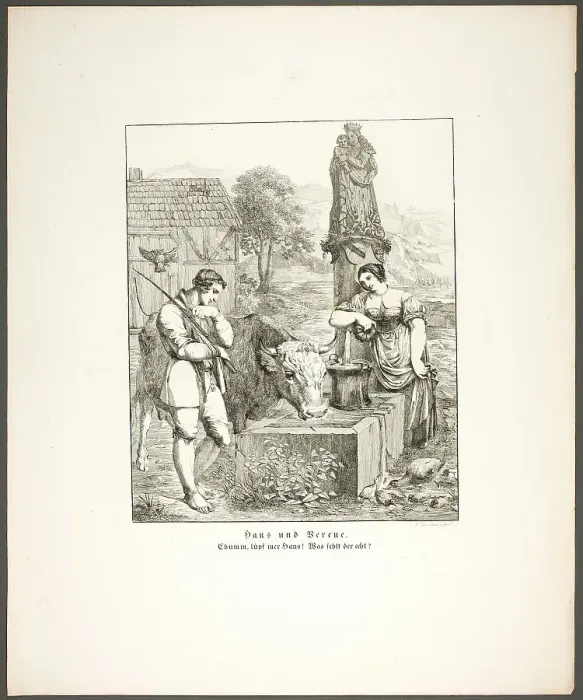 Framed Print : Hans and Verene, plate five from Zehn Blätter zu Hebels Alemannischen Gedichten, 1820. Creator: Sophie Reinhard Framed Print : Hans and Verene, plate five from Zehn Blätter zu Hebels Alemannischen Gedichten, 1820. Creator: Sophie Reinhard