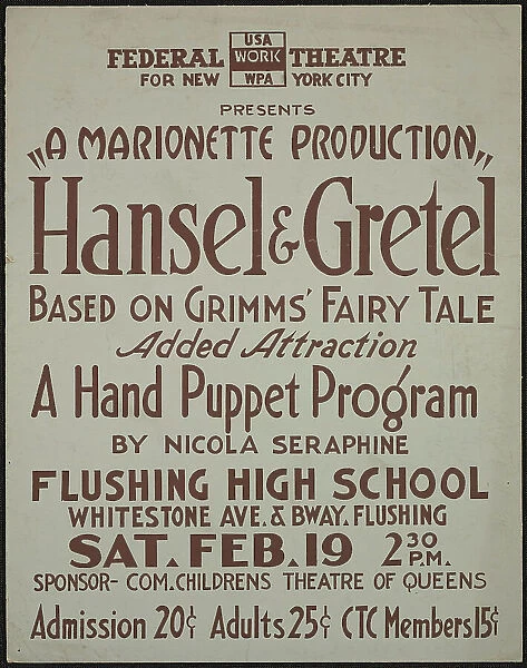Hansel and Gretel, New York, [1930s]. Creator: Unknown