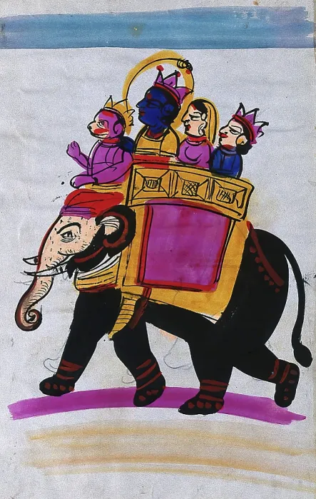 Framed Print : Hanuman leading an elephant carrying Rama, Sita and Laksmana. Creator: Unknown Framed Print : Hanuman leading an elephant carrying Rama, Sita and Laksmana. Creator: Unknown