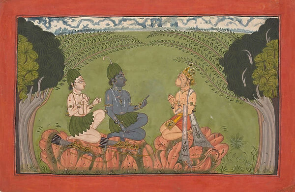 Hanuman before Rama and Lakshmana... the dispersed Mankot Ramayana series, ca. 1710-25
