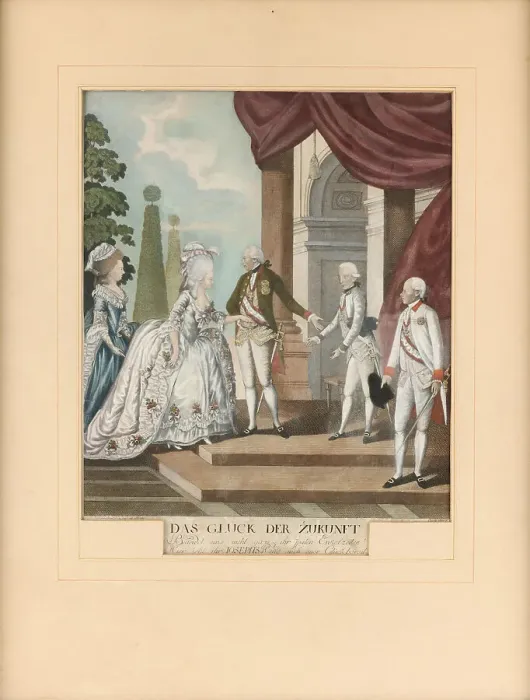 Framed Print : The happiness of the future: Emperor Joseph II, Archduke Franz and his bride Elisabeth... 1786. Creator: Loeschenkohl; Johann Hieronymus (1753-1807) Framed Print : The happiness of the future: Emperor Joseph II, Archduke Franz and his bride Elisabeth... 1786. Creator: Loeschenkohl; Johann Hieronymus (1753-1807)
