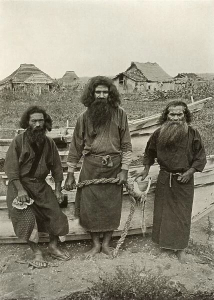 Happu Konno, The Hunter (In Centre) and Two Ainu Fishermen, 1910. Creator: Herbert Ponting