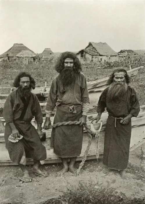 Framed Print : Happu Konno, The Hunter (In Centre) and Two Ainu Fishermen, 1910. Creator: Herbert Ponting Framed Print : Happu Konno, The Hunter (In Centre) and Two Ainu Fishermen, 1910. Creator: Herbert Ponting