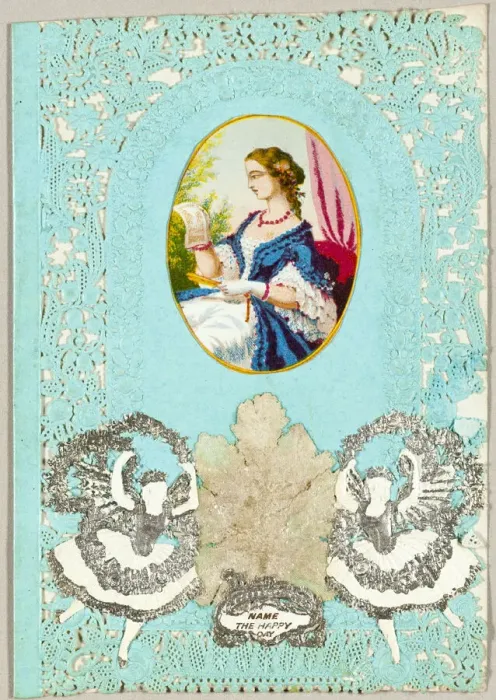 Framed Print : Name the Happy Day (valentine), c. 1864. Creator: Thomas Wood Framed Print : Name the Happy Day (valentine), c. 1864. Creator: Thomas Wood