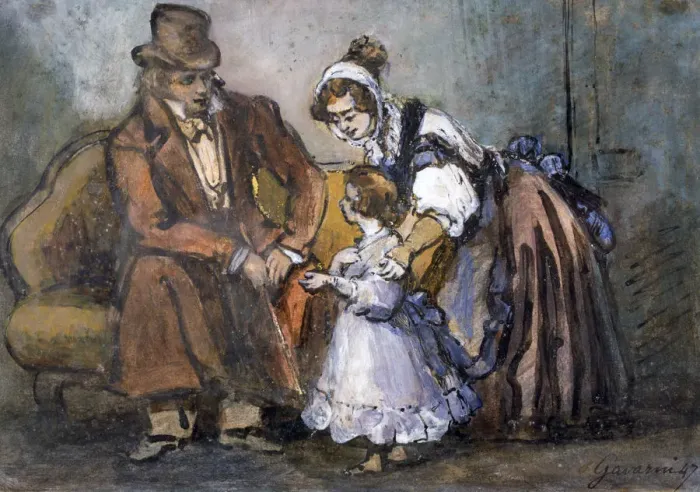 Framed Print : The Happy Family, 1847. Artist: Paul Gavarni Framed Print : The Happy Family, 1847. Artist: Paul Gavarni