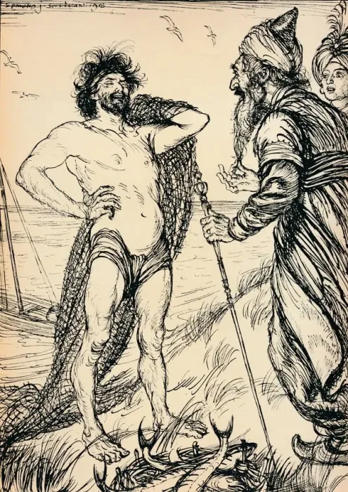 Framed Print : The Happy Man Found, 1918, (1918). Artist: Edmund Joseph Sullivan Framed Print : The Happy Man Found, 1918, (1918). Artist: Edmund Joseph Sullivan