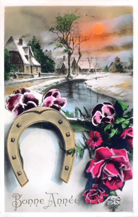 Framed Print : Happy New Year, French Postcard, c1900 Framed Print : Happy New Year, French Postcard, c1900