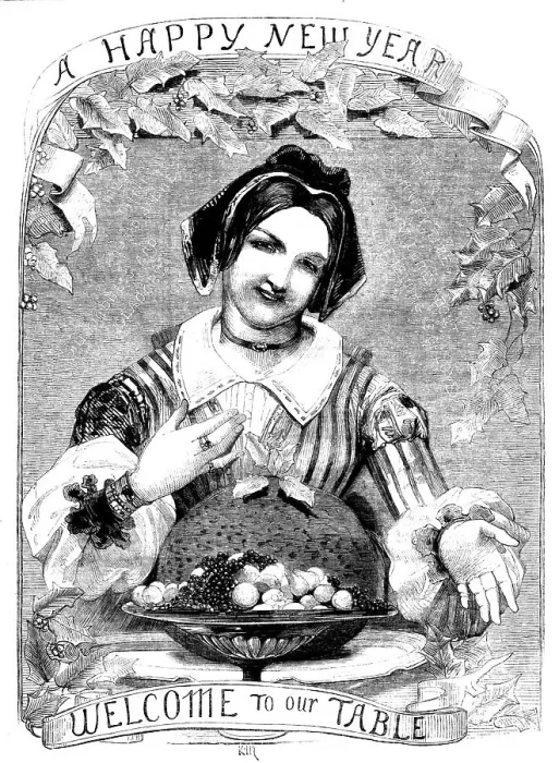 Framed Print : A Happy New Year, Welcome to our Table; New Year 1854, 1854. Creator: Unknown Framed Print : A Happy New Year, Welcome to our Table; New Year 1854, 1854. Creator: Unknown