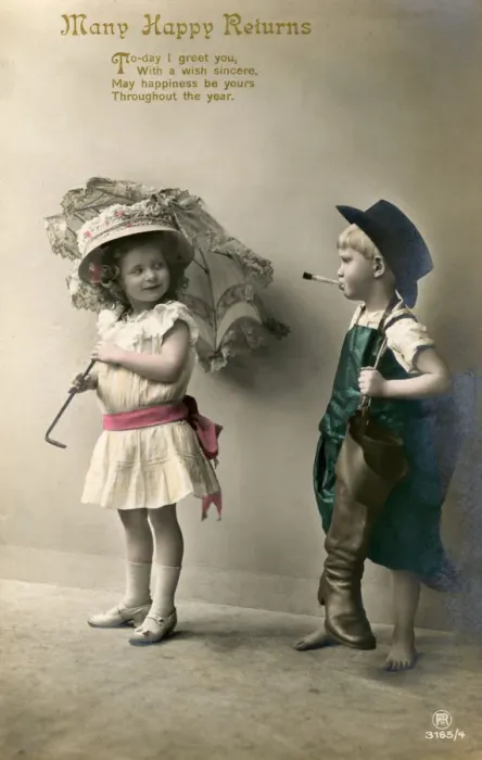 Framed Print : Many Happy Returns, birthday card, c1900-1929(?) Framed Print : Many Happy Returns, birthday card, c1900-1929(?)
