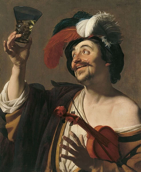 The happy Violinist. Artist: Honthorst, Gerrit, van (1590-1656)