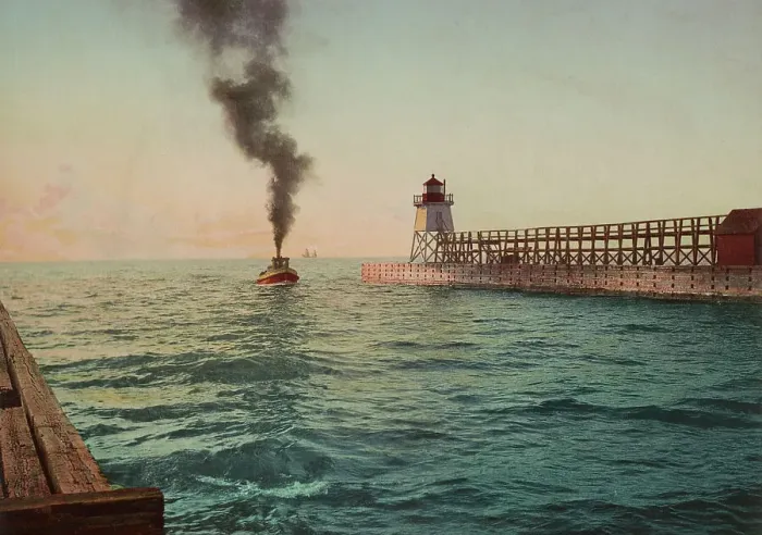 Framed Print : Harbor entrance, Charlevoix, Michigan, c1900. Creator: Unknown Framed Print : Harbor entrance, Charlevoix, Michigan, c1900. Creator: Unknown