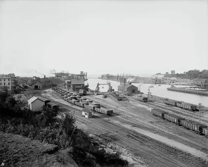 Framed Print : Harbor entrance, Conneaut, Ohio, ca 1900. Creator: Unknown Framed Print : Harbor entrance, Conneaut, Ohio, ca 1900. Creator: Unknown