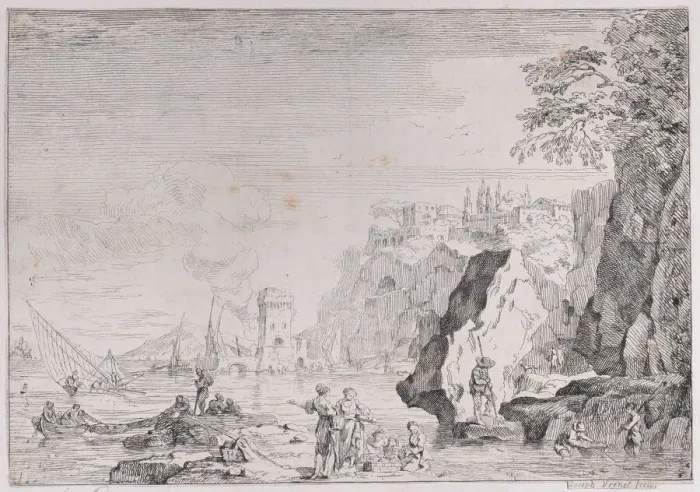 Framed Print : Harbor and Fishermen, ca. 1760. Creator: Unknown Framed Print : Harbor and Fishermen, ca. 1760. Creator: Unknown