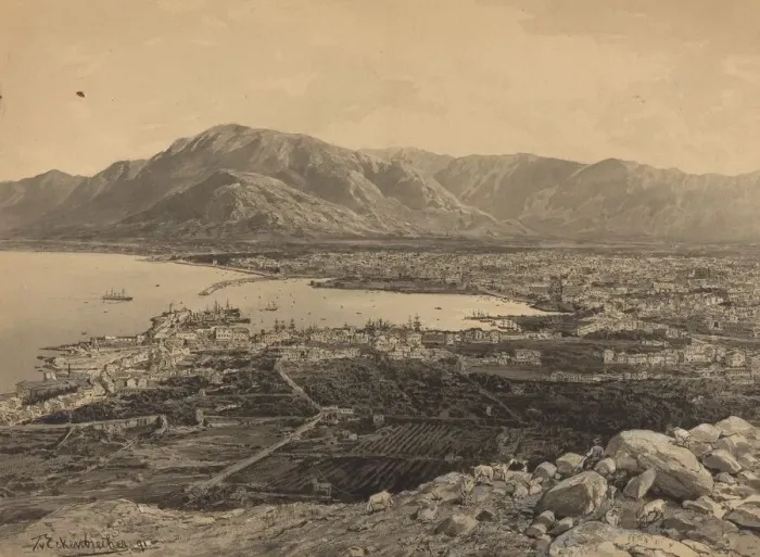 Framed Print : The Harbor of Piraeus, 1891. Creator: Themistocles von Eckenbrecher Framed Print : The Harbor of Piraeus, 1891. Creator: Themistocles von Eckenbrecher