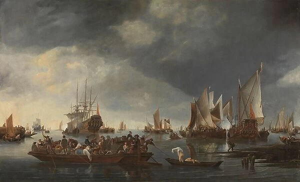 Harbor with Sailboats and Ferry Boat, 1650-1675. Creator: Hendrick Jacobsz Dubbels