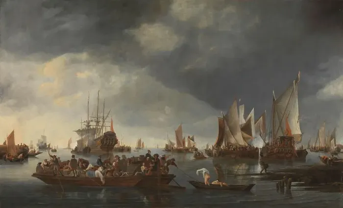 Framed Print : Harbor with Sailboats and Ferry Boat, 1650-1675. Creator: Hendrick Jacobsz Dubbels Framed Print : Harbor with Sailboats and Ferry Boat, 1650-1675. Creator: Hendrick Jacobsz Dubbels