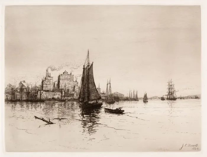 Framed Print : Harbor Scene, 1884. Creator: James Craig Nicoll (American, 1847-1918)