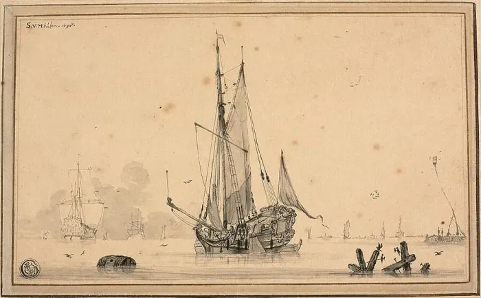 Framed Print : Harbor Scene with Ships at Rest and Piling, 1698. Creator: Sieuwert van der Meulen Framed Print : Harbor Scene with Ships at Rest and Piling, 1698. Creator: Sieuwert van der Meulen