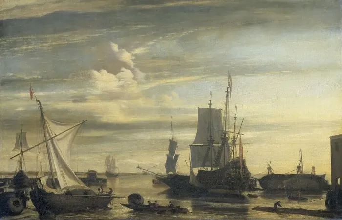 Framed Print : Harbor at Sunset, 1675-1699. Creator: Jan Claesz Rietschoof Framed Print : Harbor at Sunset, 1675-1699. Creator: Jan Claesz Rietschoof