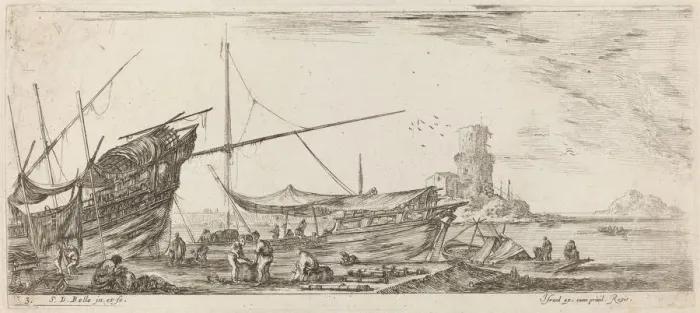 Framed Print : Harbor View, 1644. Creator: Stefano della Bella Framed Print : Harbor View, 1644. Creator: Stefano della Bella