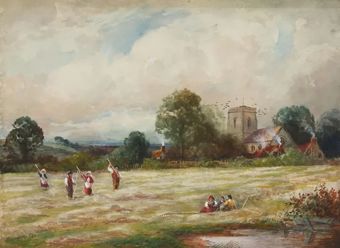 Framed Print : Harborne Church, With Hayfield, c1810s-1850s. Creator: David Cox the Elder Framed Print : Harborne Church, With Hayfield, c1810s-1850s. Creator: David Cox the Elder