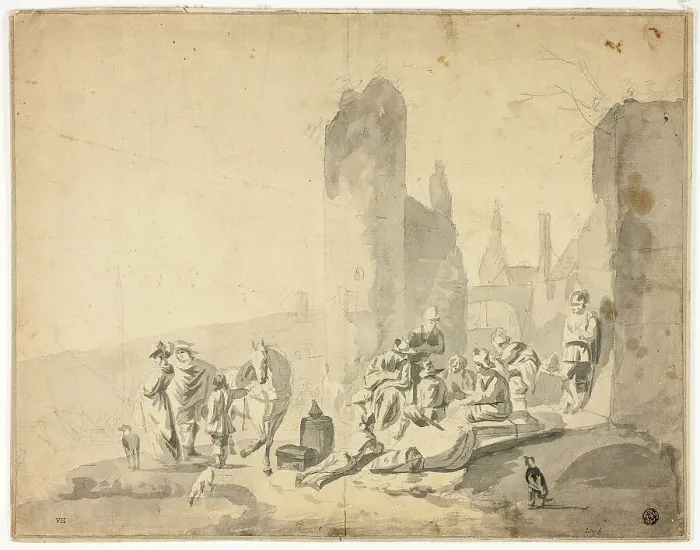 Framed Print : Harborside Scene with Various Figures, n.d. Creators: Hendrik Verschuring, Thomas Wyck, Nicolaes Berchem Framed Print : Harborside Scene with Various Figures, n.d. Creators: Hendrik Verschuring, Thomas Wyck, Nicolaes Berchem