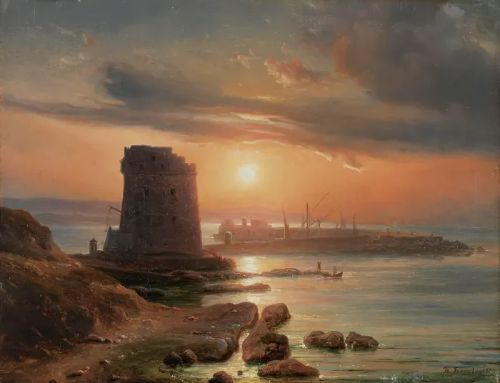 Framed Print : The Harbour in Agrigento, 1839. Creator: Thomas Fearnley Framed Print : The Harbour in Agrigento, 1839. Creator: Thomas Fearnley