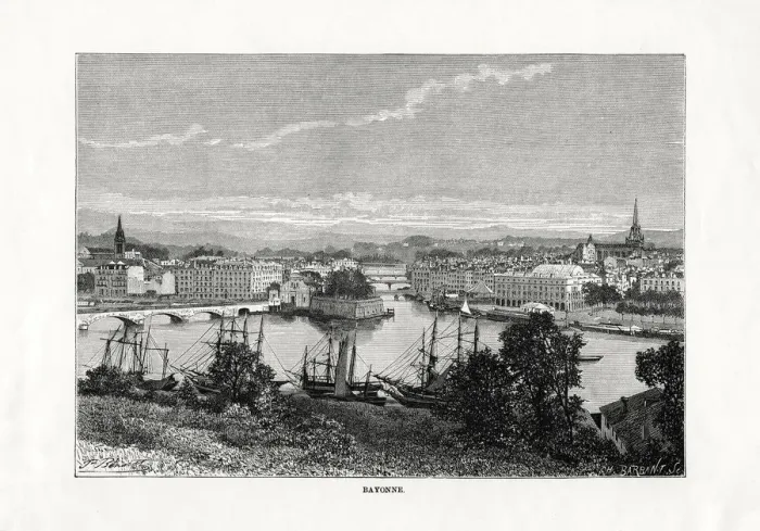 Framed Print : The harbour at Bayonne, France, 1879 Framed Print : The harbour at Bayonne, France, 1879