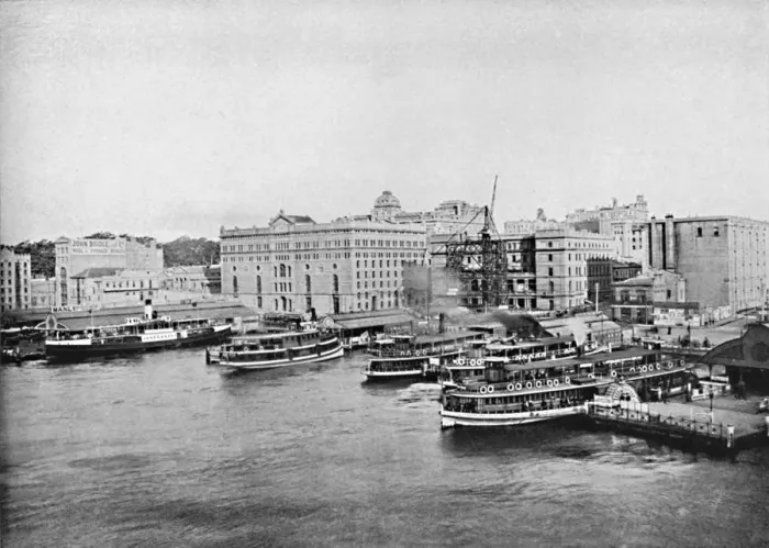 Framed Print : Harbour Ferry Boats at Circular Quay, c1900. Creator: Unknown Framed Print : Harbour Ferry Boats at Circular Quay, c1900. Creator: Unknown